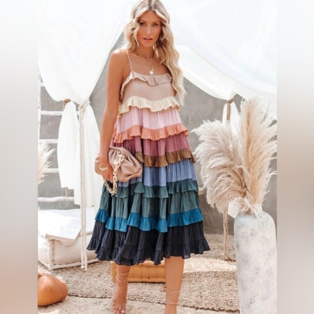 Storia Anthropologie Isabella Sofia Ruffle Midi Dress Size Large EUC